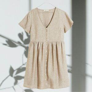 NWT Madewell Linen-Blend Alexandra Button-Front Mini Dress Olive Branch XL